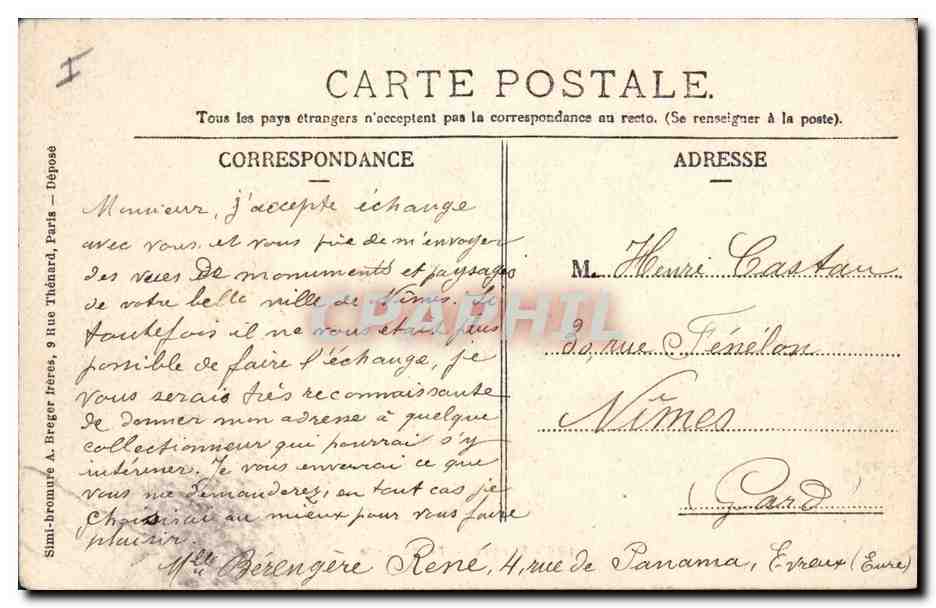 CPA Prefecture Evreux — Verso