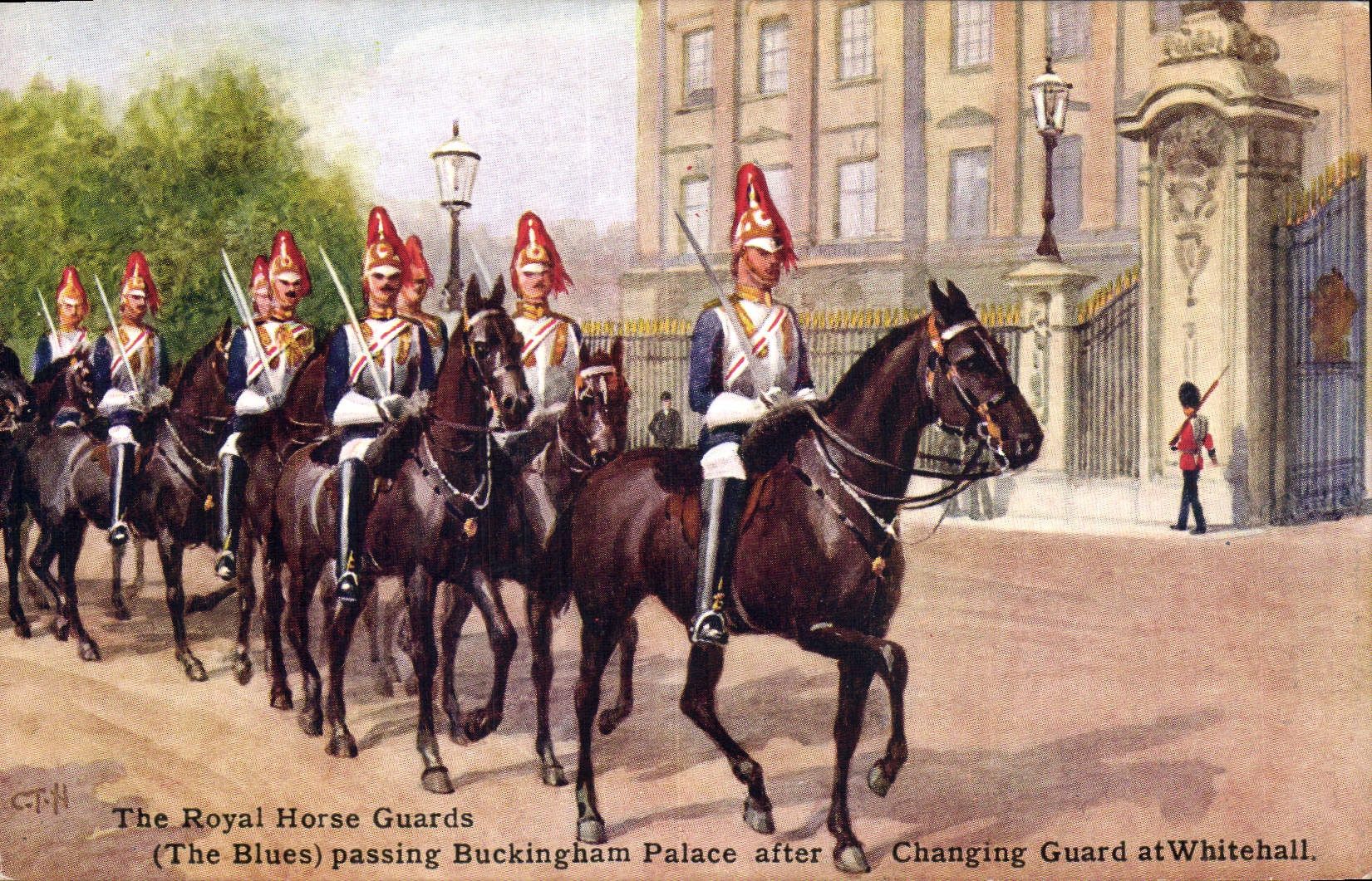 The Royal Horse Guards (The Blues) passing Buckingham Palace after Changing Guard at Whitehall — J. Salmon Ltd. série 4139