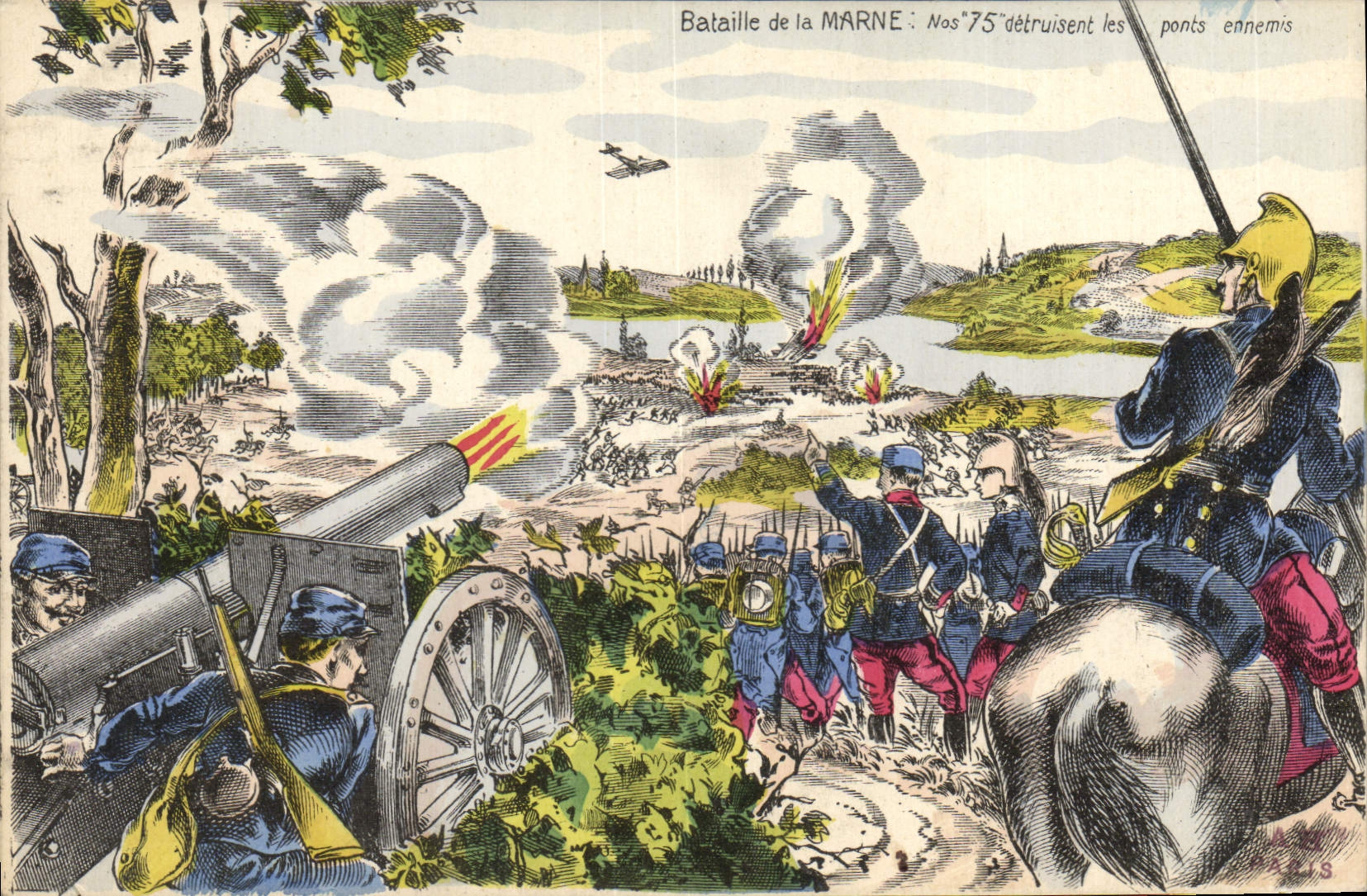 Bataille de la MARNE — Nos "75" détruisent les ponts ennemis — éditeur non visible