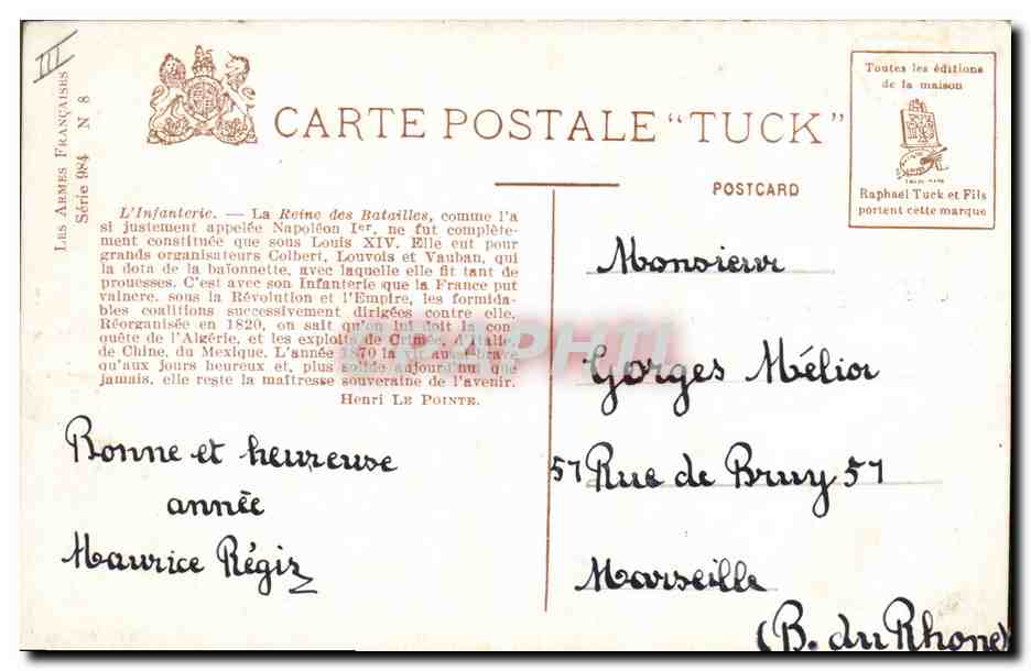 Infanterie française — Les Armes Français — Série 884 — Éditeur Tuck — Rückseite