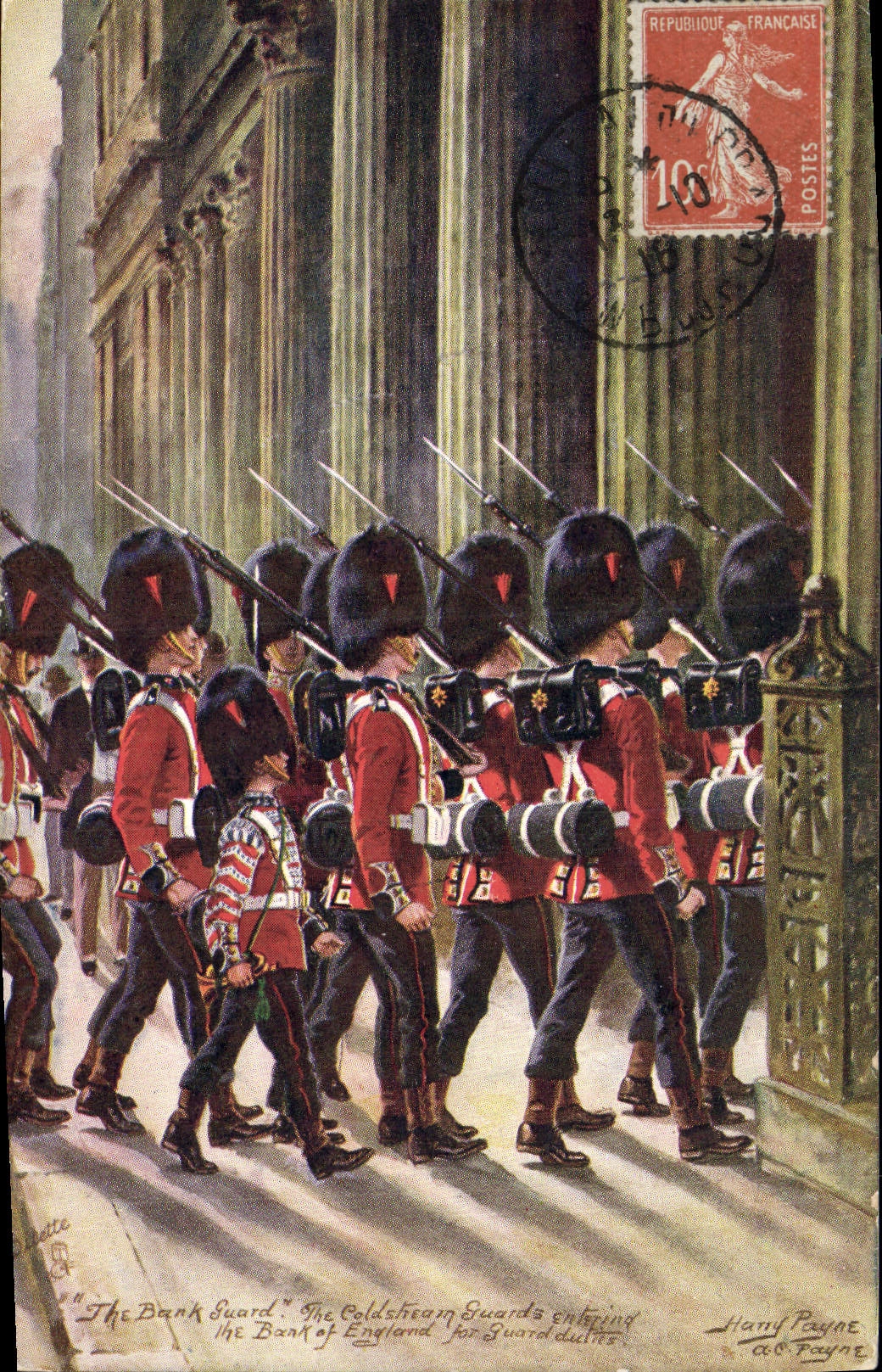 Les Gardes Coldstream — entrée à la Banque d'Angleterre — Tuck & Sons, série 9081