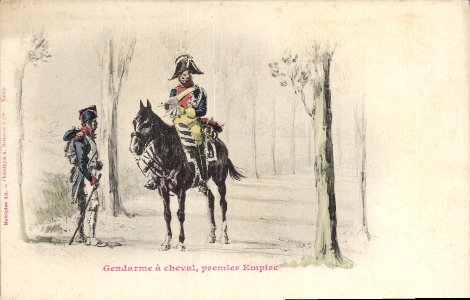 Gendarme à cheval, premier Empire — phototype A. Bergaret & Cie — Nancy