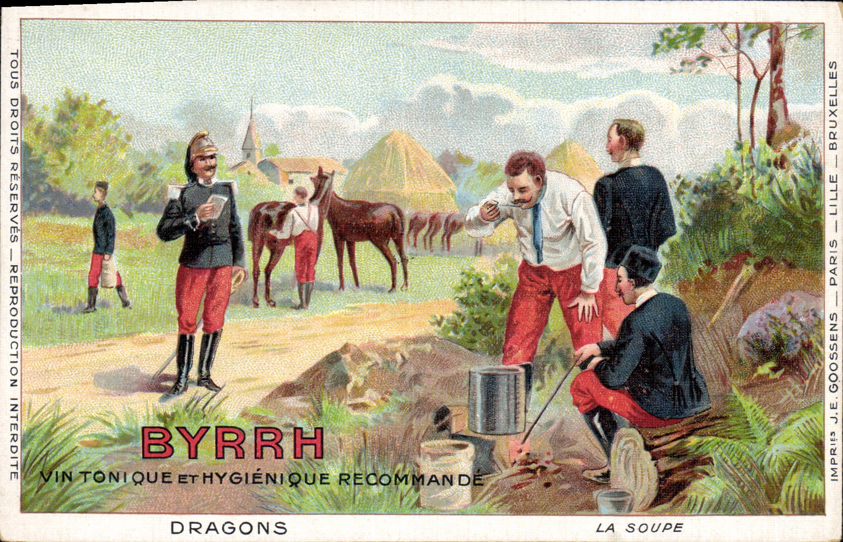 CPA Militaria Byrrh Vin tonique Dragons La soupe 