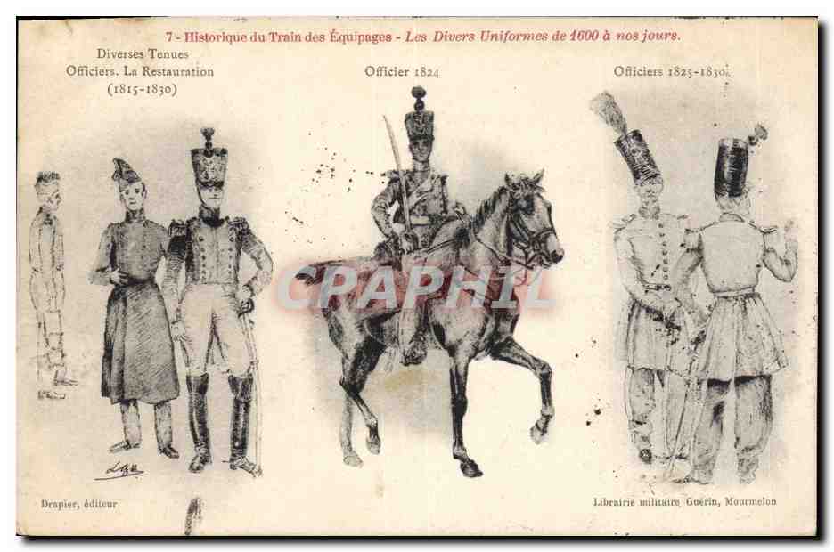 Diverses Tenues des Officiers du Train des Équipages — La Restauration (1815-1830) — Drapiser, éditeur