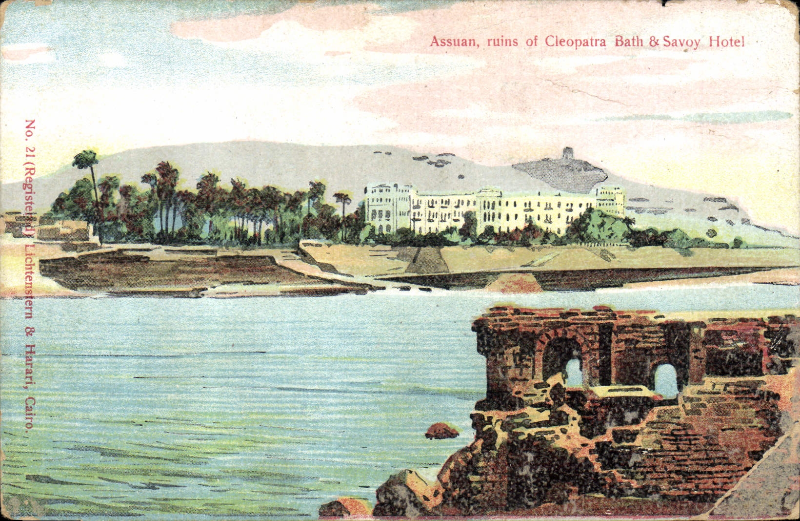Assouan, ruines de la baignoire de Cléopâtre & hôtel Savoy — Lichtenstein & Harani, Cairo, No. 21 (Registered)
