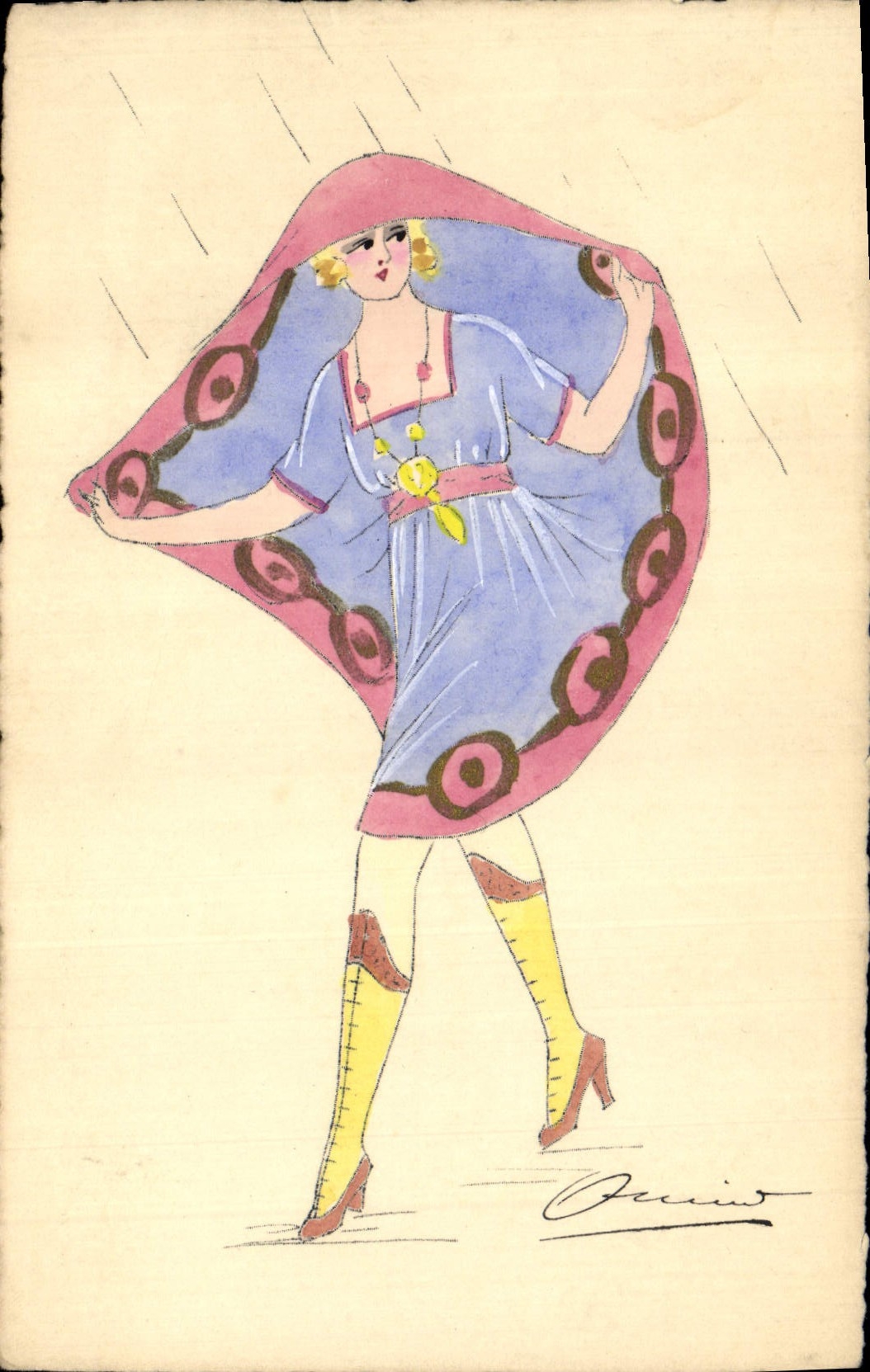 Femme sous la pluie — illustration artistique — Orceius