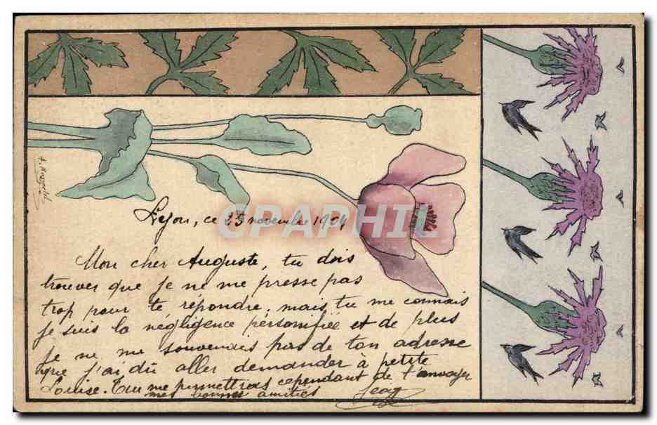 Fleur de pavot — décor floral et oiseaux — éditeur non visible