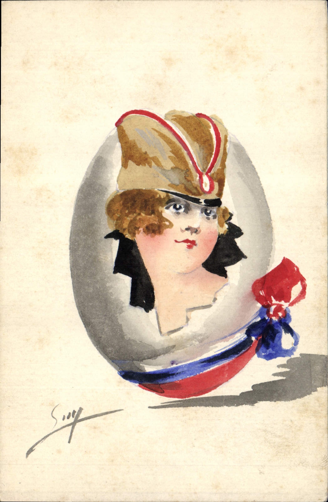Portrait féminin — femme en chapeau — dessin à l'aquarelle par Soop