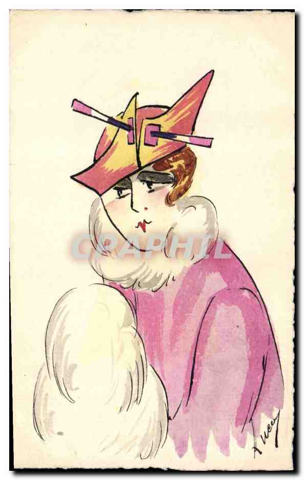Femme en chapeau stylisé — illustration — X. Lueg