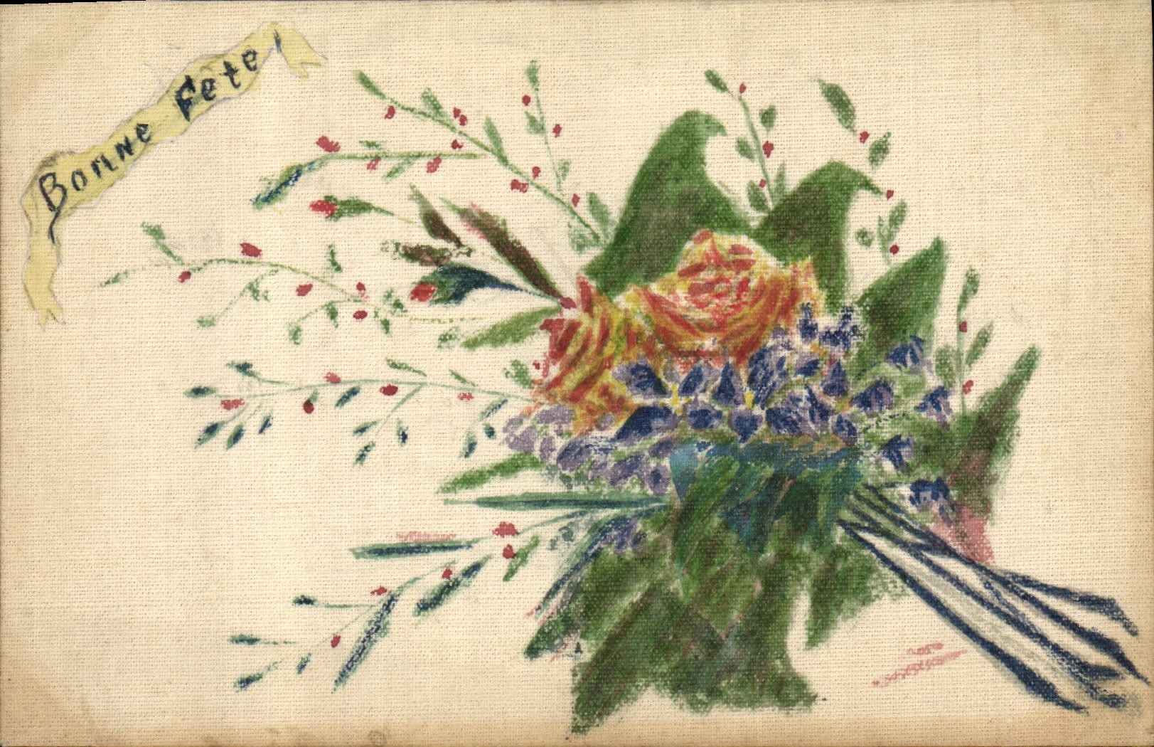 Bouquet de fleurs — Bonne Fête — Toile Aquarelle B A 1 de Bourgeois Aîné