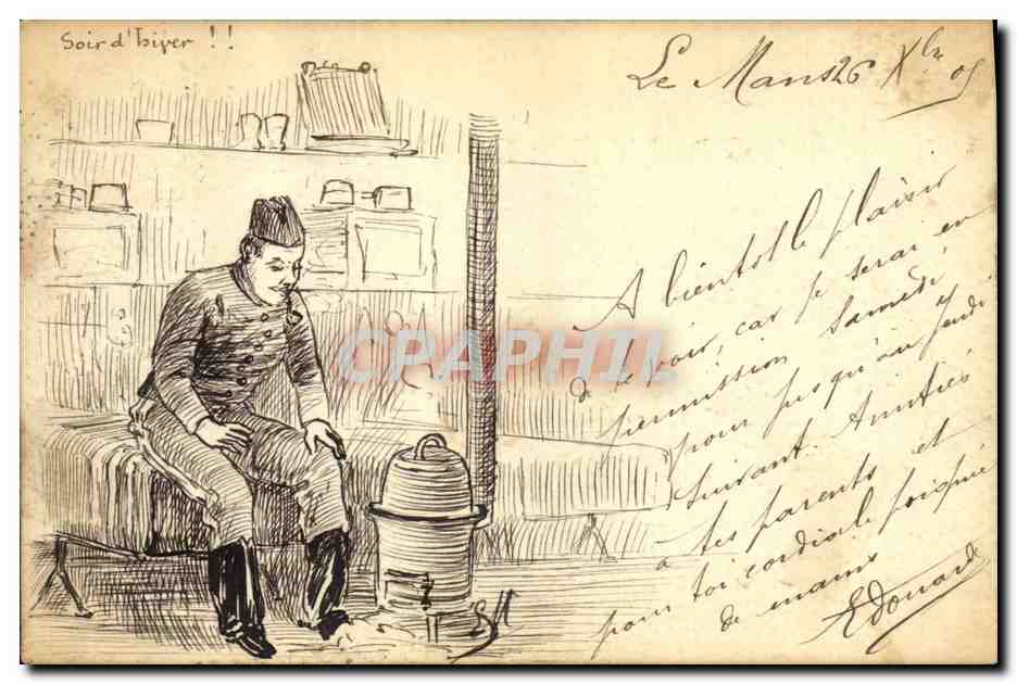 Soldat en uniforme — intérieur de cabine — éditeur DUPRÉ, Paris