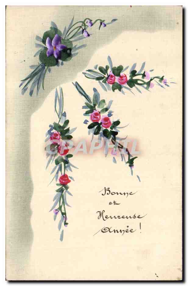 Fleurs et vœux — Bonne et heureuse année ! — Carte postale de 1919