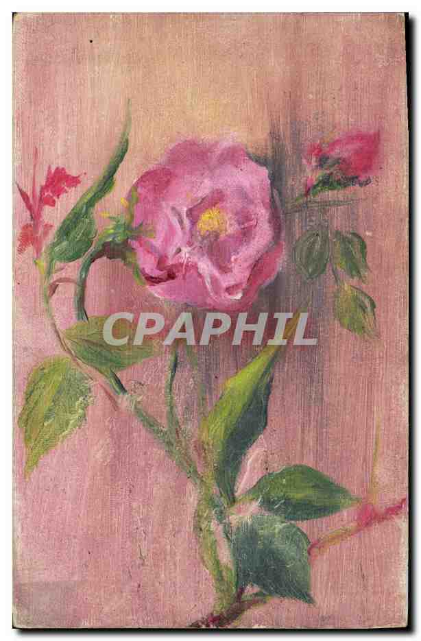 Rosier en fleur — peinture à l'huile — sans éditeur ni numéro visible