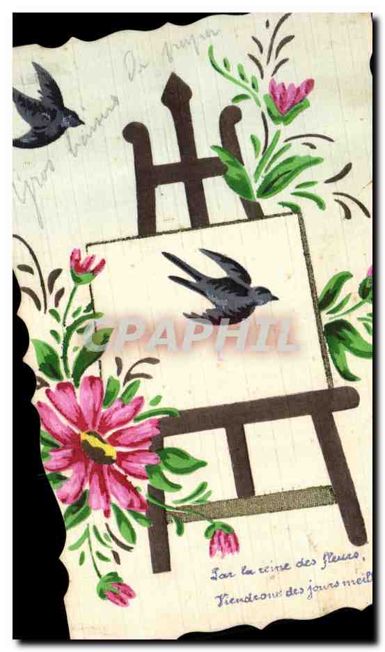 Fleurs et oiseaux — carte postale décorative — éditeur inconnu
