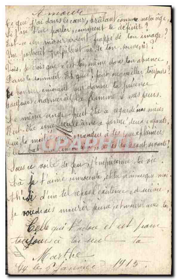 Fleurs et paysage — dessin à l'aquarelle — carte postale manuscrite — Rückseite