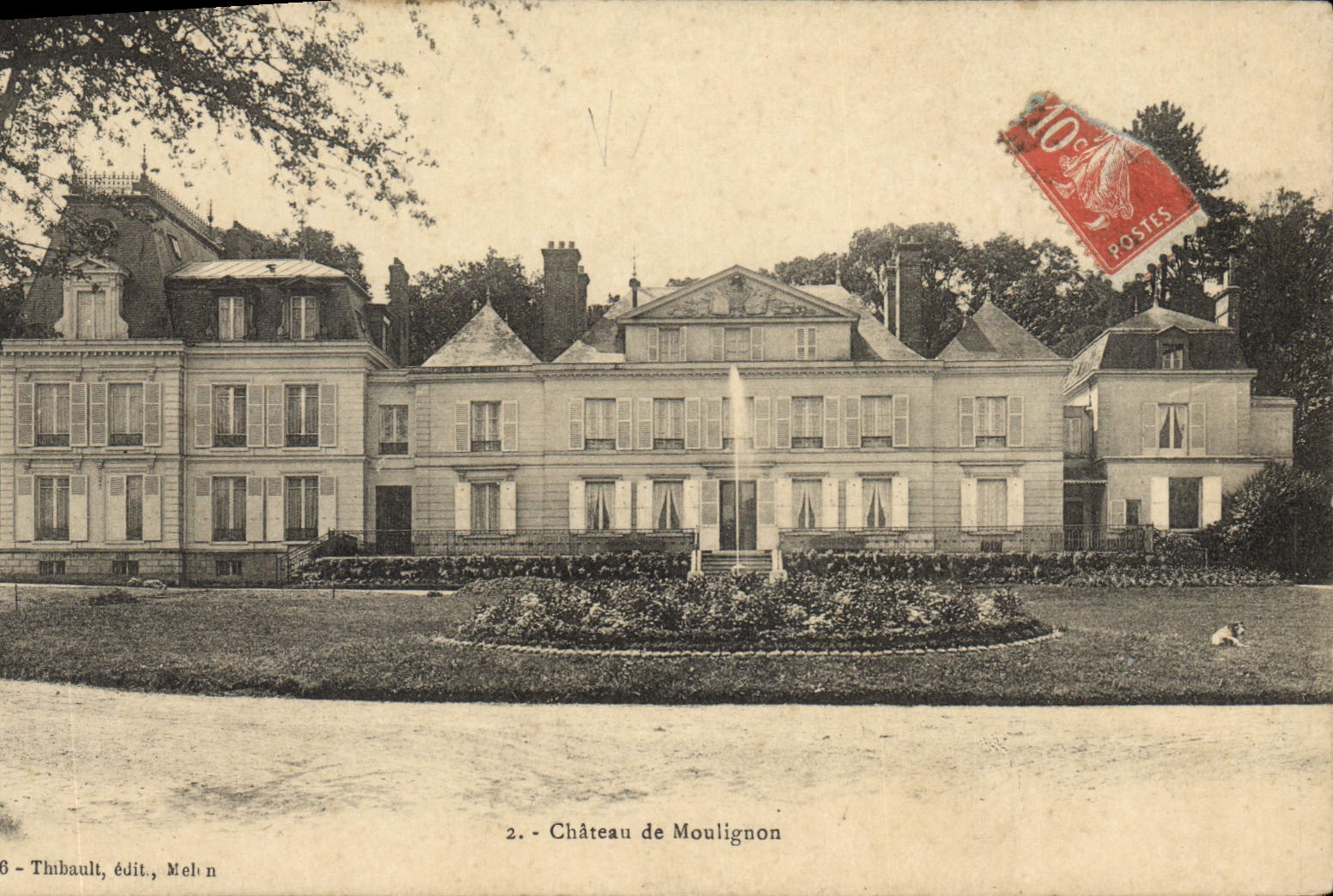 Château de Moullignon — vue du château avec fontaine — Thibault, édit. Meln, n°2