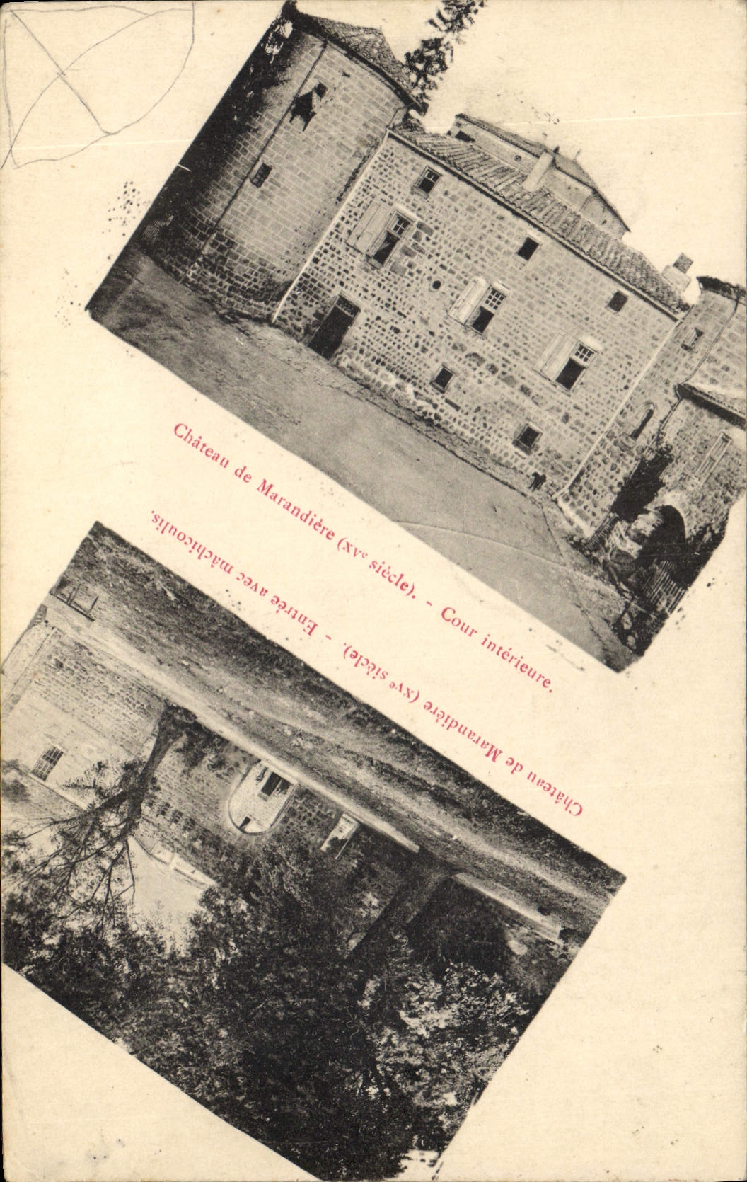 Château de Marandière (XVe siècle) — Cour intérieure et baie avec mâchicoulis — éditeur non identifié