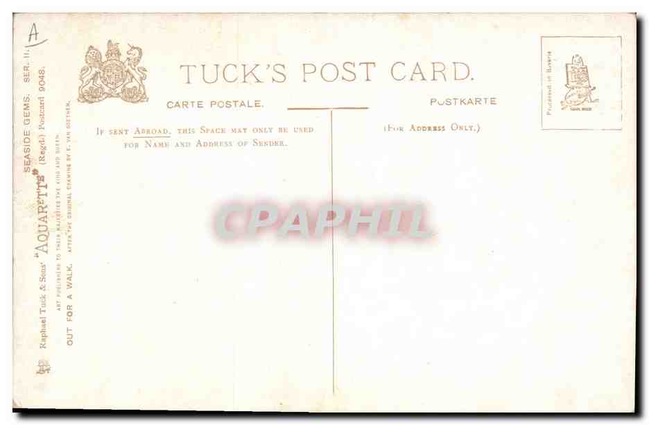 Mädchen mit Schirm — Spaziergang — Tuck's Post Card, Serie II.11, Nr. 9048 — Rückseite