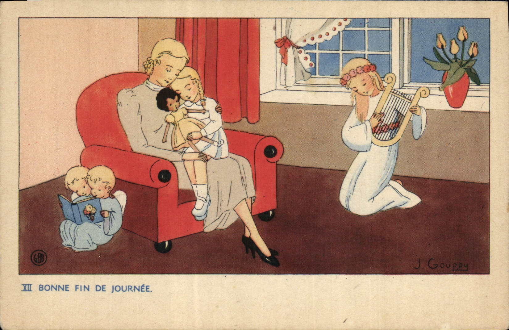 Familia en un interior — escena al final del día — J. Gouppy, n.º XII