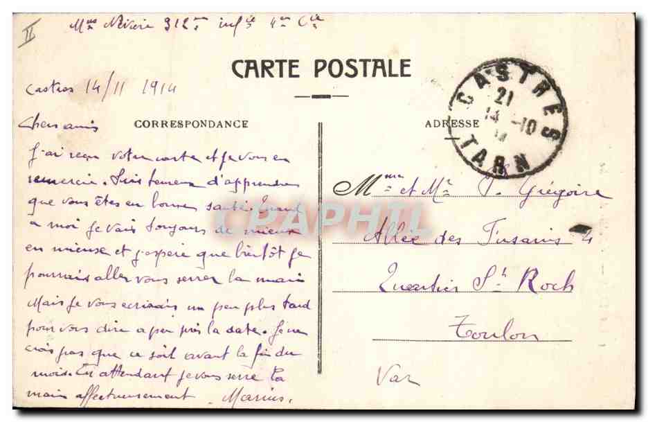 CPA Palais de justice Castres — Verso