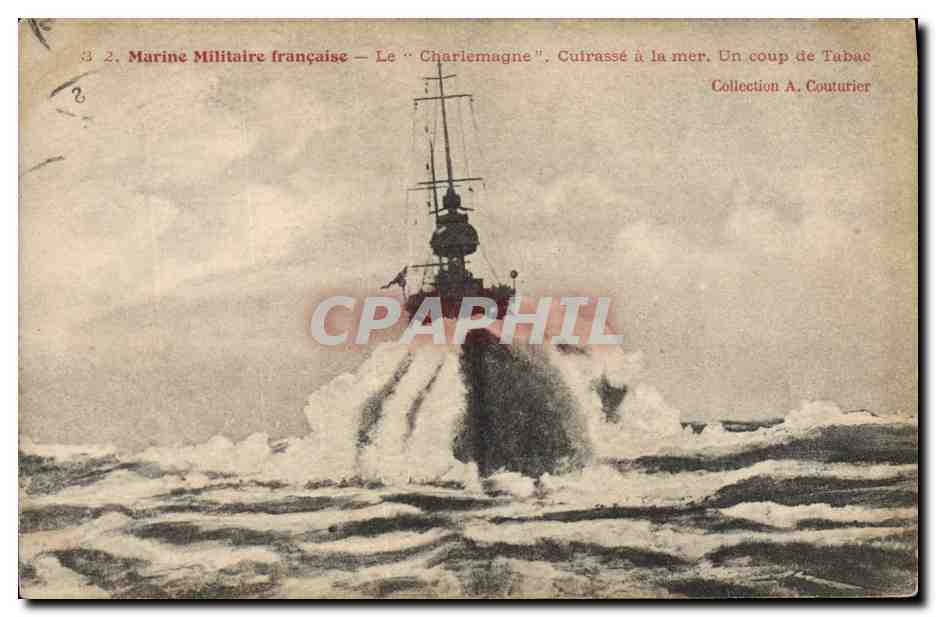 CPA Bateau de Guerre Le Charlemagne Cuirasse a la mer Un coup de tabac