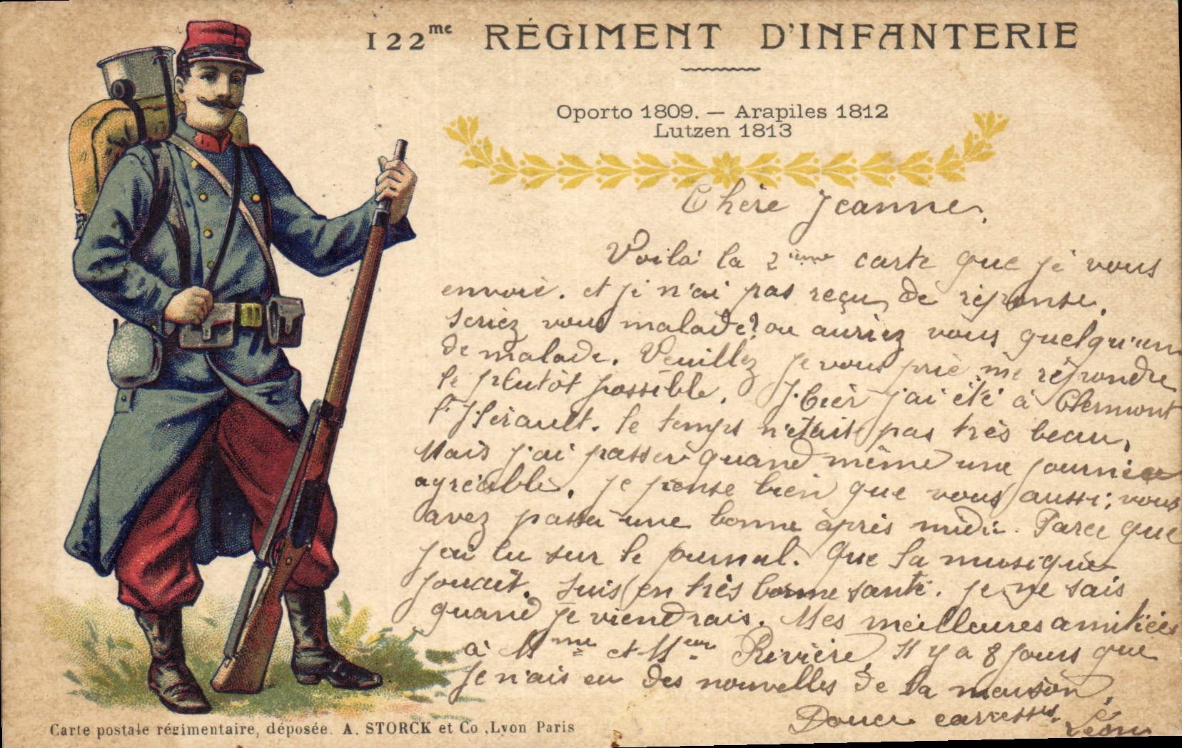 Soldat du 122e Régiment d'Infanterie — Oporto 1809, Lutzen 1813 — A. STORCK & Co. Lyon Paris