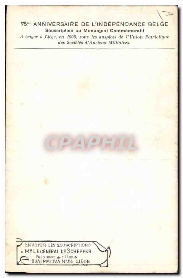 CPA Militaria Aux braves de 1830 la Belgique reconnaissante — Verso