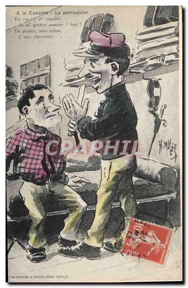 CPA Militaria A la caserne Le perruquier Coiffeur