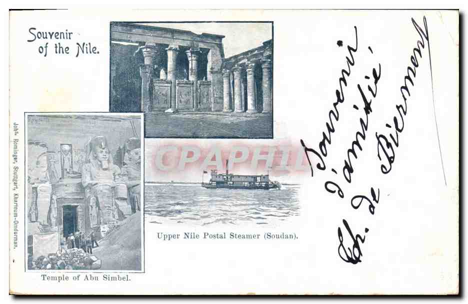 CPA Egypt Egypte Souvenir of the Nile Temple of Abu Simbel Upper Nile Postal steamer Soudan