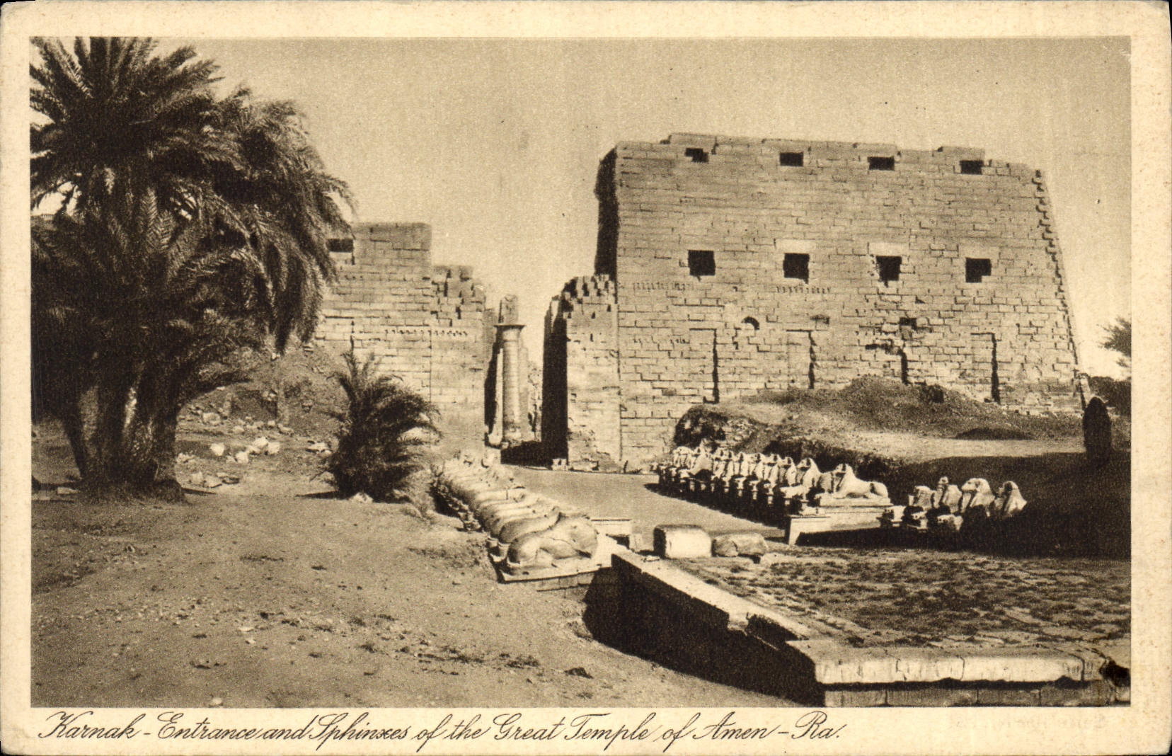 CPA Egypt Egypte Karnak Entrance and Sphinxes of the Great temple of Amen Ra