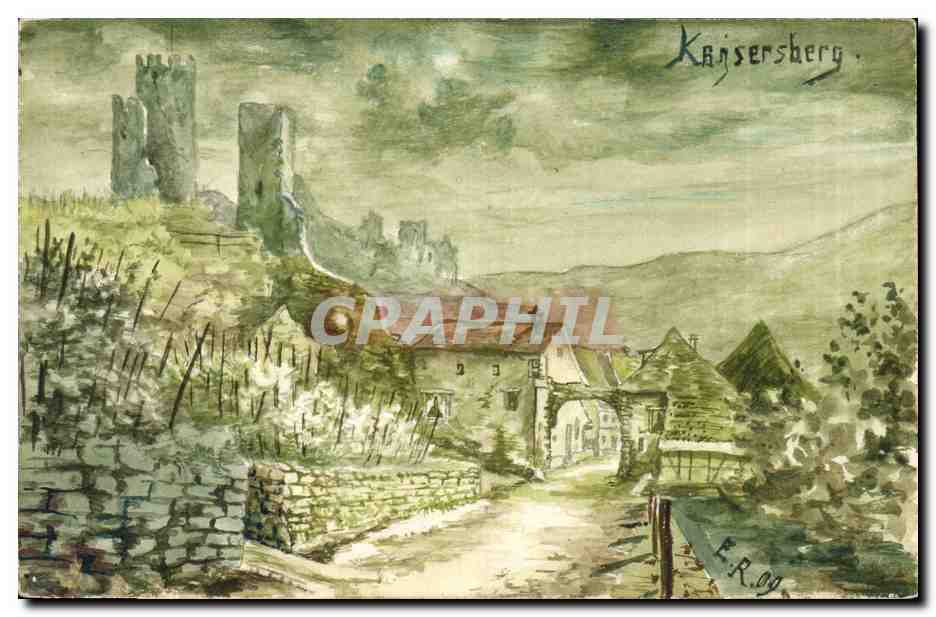 Kaisersberg — vue du château et du village — E. Rog, artiste