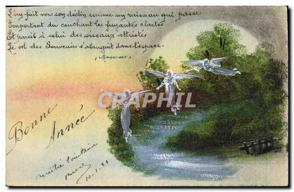 Fées volant au-dessus d'un lac — illustration poétique — éditeur inconnu