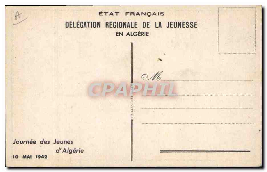 Journée des Jeunes en Algérie — Délégation Régionale de la Jeunesse en Algérie — État Français — Rückseite
