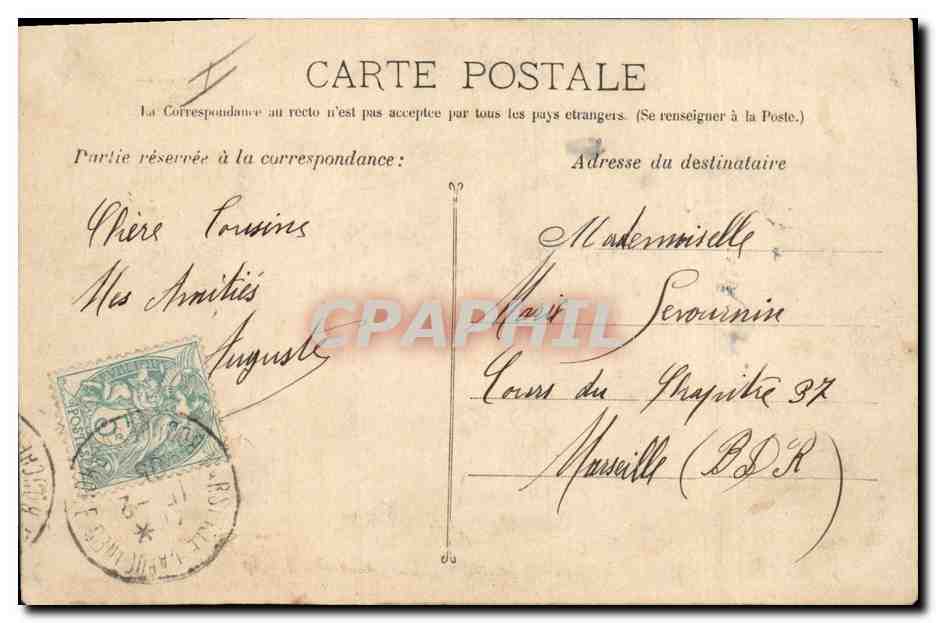 Paysage rural — homme labourant avec un âne — dessin à la mine et aux crayons — signé Auguste — Verso