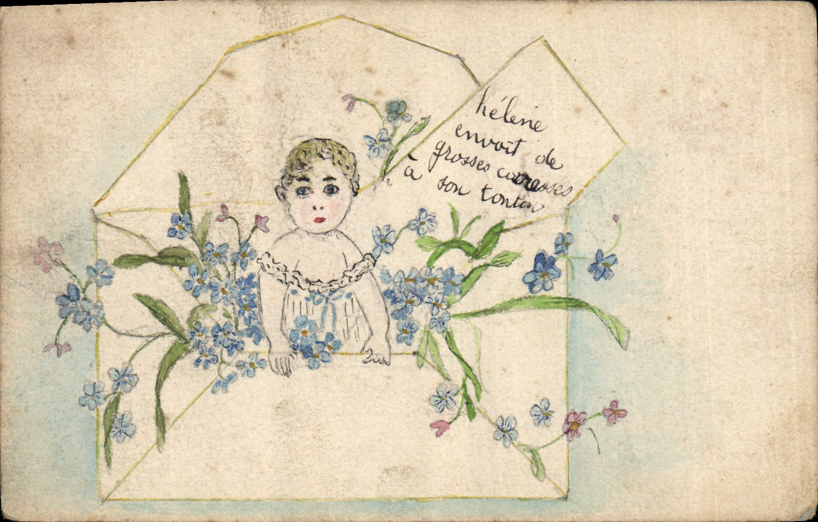 CPA Fantaisie (dessin a la main)  Fleurs