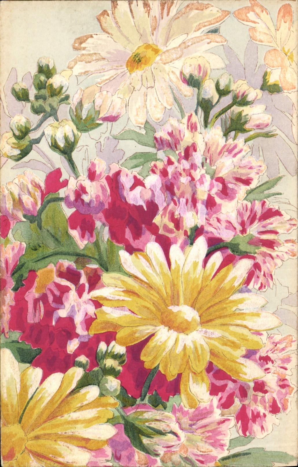 Fleurs colorées — illustration — éditeur TB, Paris, n° de série non visible