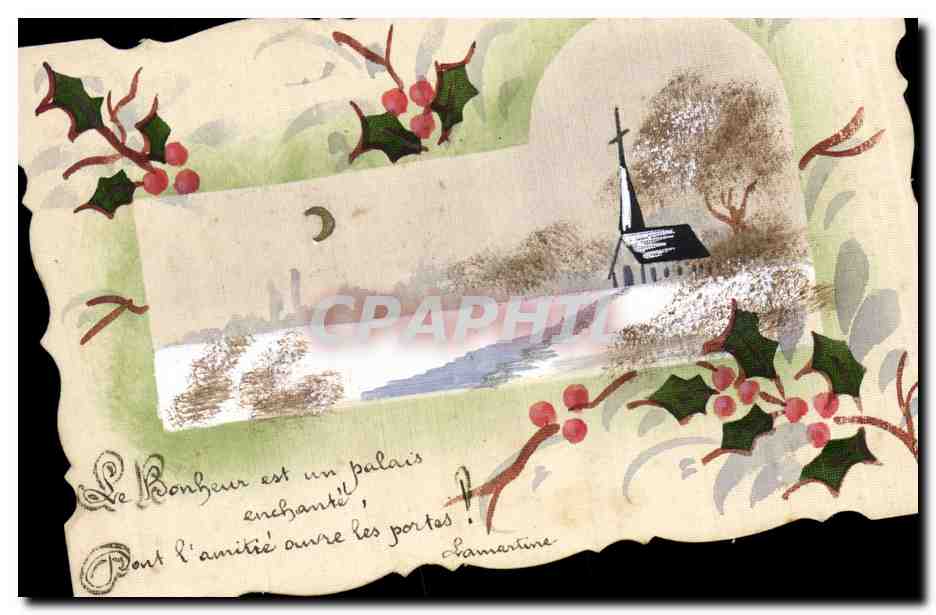 Château sous la neige — illustration de Noël — éditeur inconnu