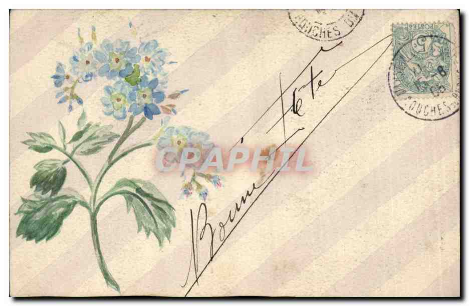 Fleurs bleues — dessin à l'aquarelle — éditeur inconnu