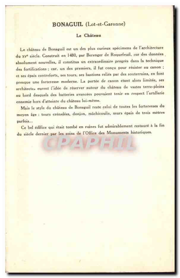 CPA Chateau Bonaguil — Verso
