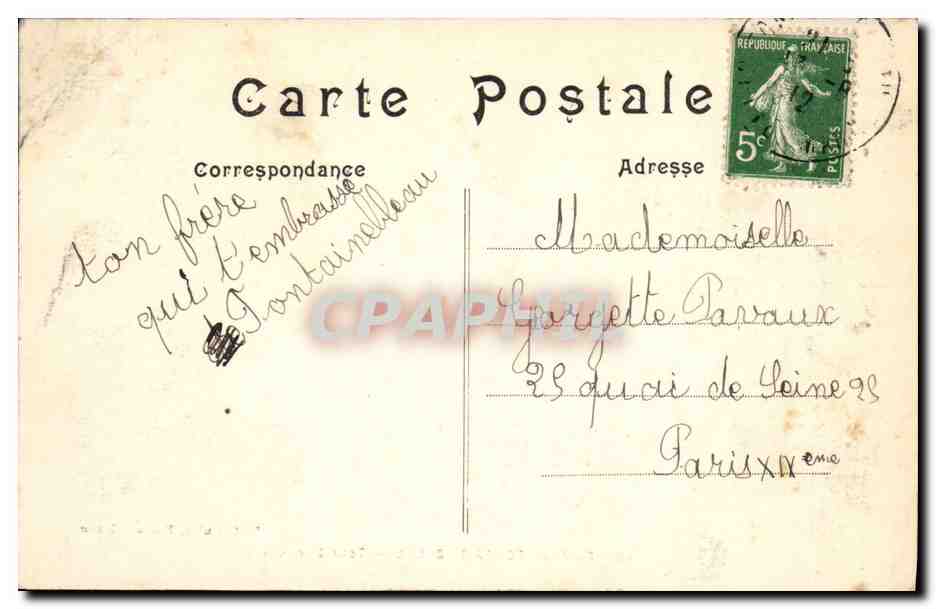 CPA Chateau Foret de Fontainebleau Tour Denecourt — Verso