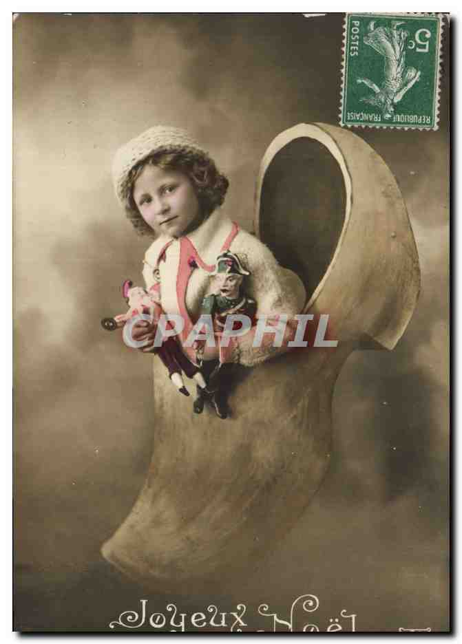 CPA Fantaisie Enfant Poupee Joyeux Noel Sabot