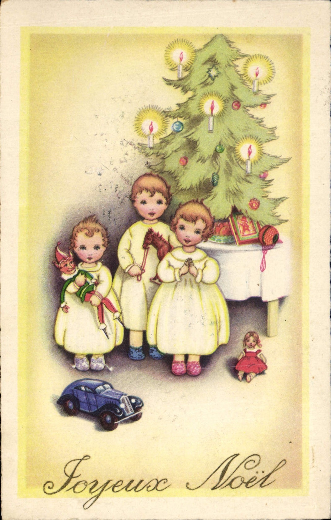 Enfants devant un sapin de Noël — éditeur non visible, n° de série non lisible