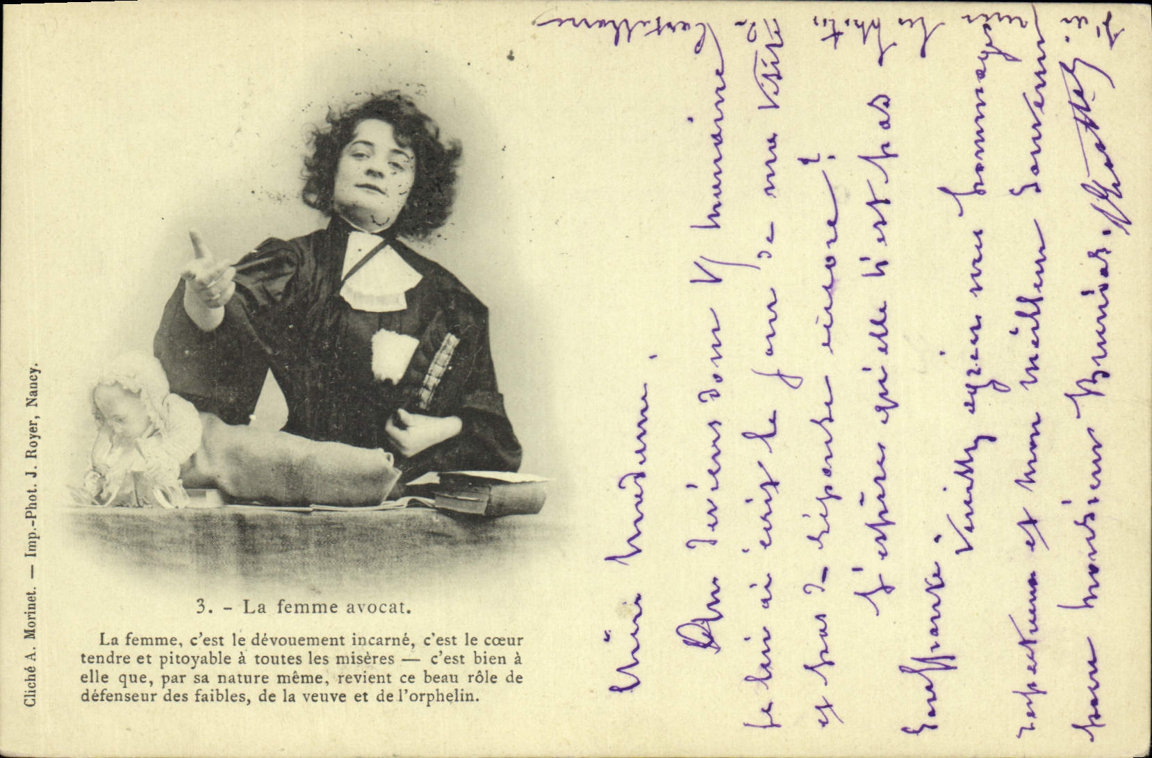 La femme avocat — série 3 — Cliché A. Morinet, Imp.-Phot. J. Royer, Nauzy