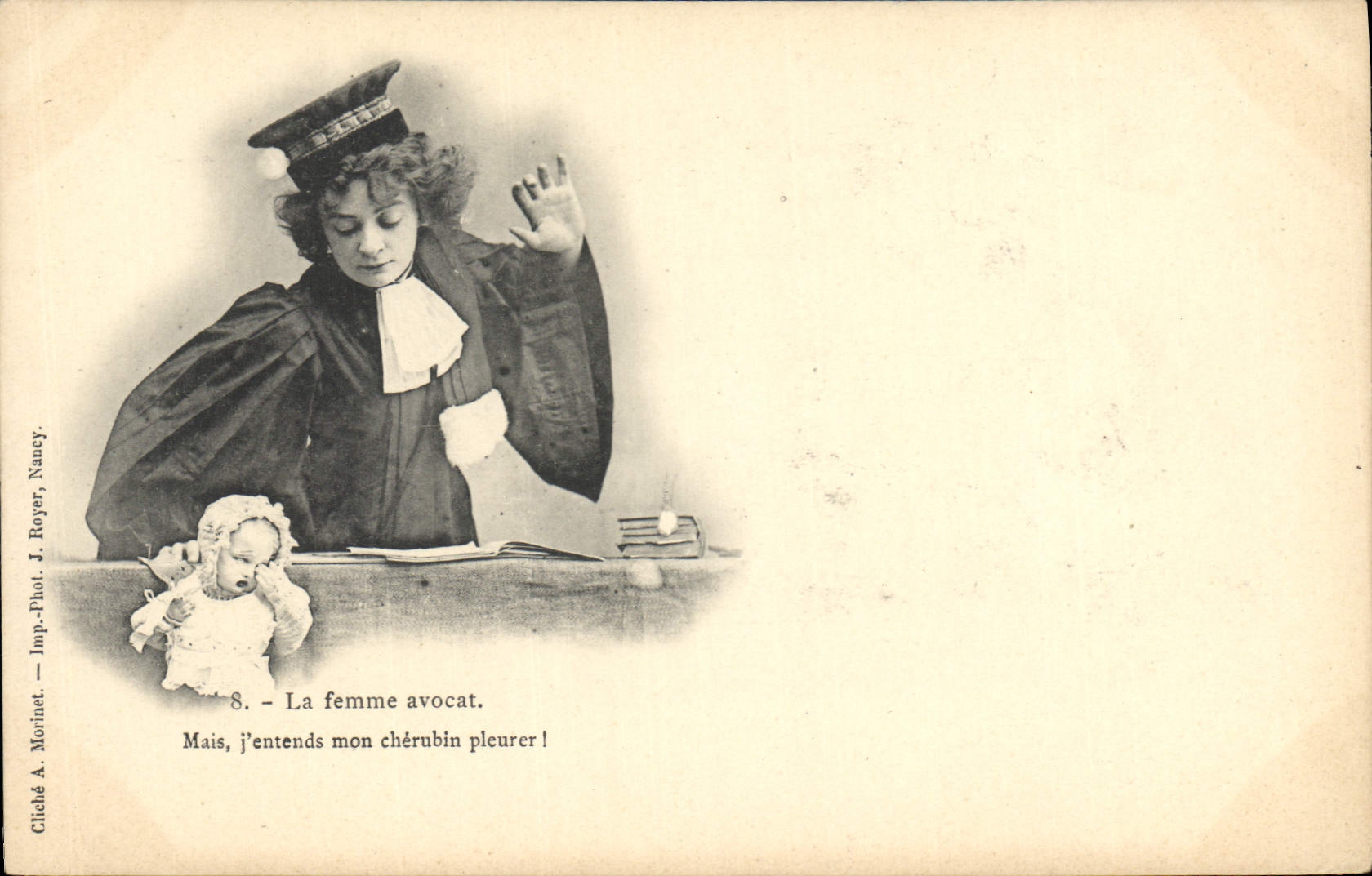 La femme avocat — scène comique avec enfant — Imp. Phot. J. Royer, Nancy, n°8