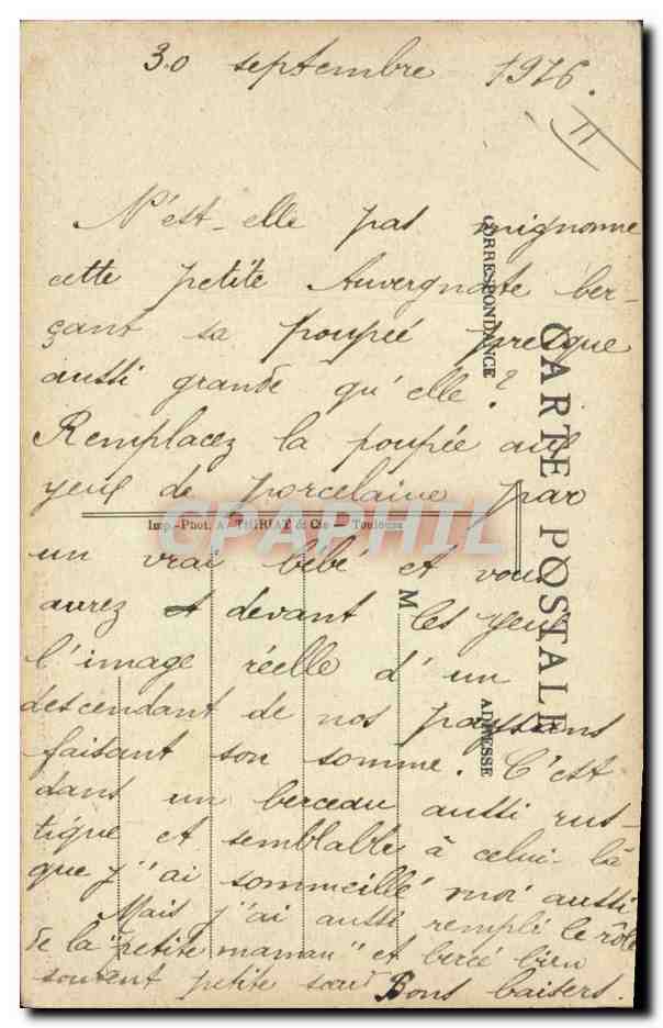 CPA Fantaisie Enfant Poupee Cantal Le berceau d'une jeune Auvergnate — Rückseite