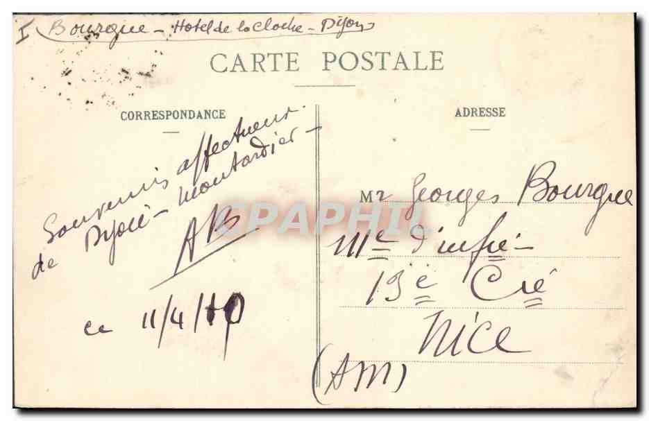 CPA Palais de Justice Dijon — Verso