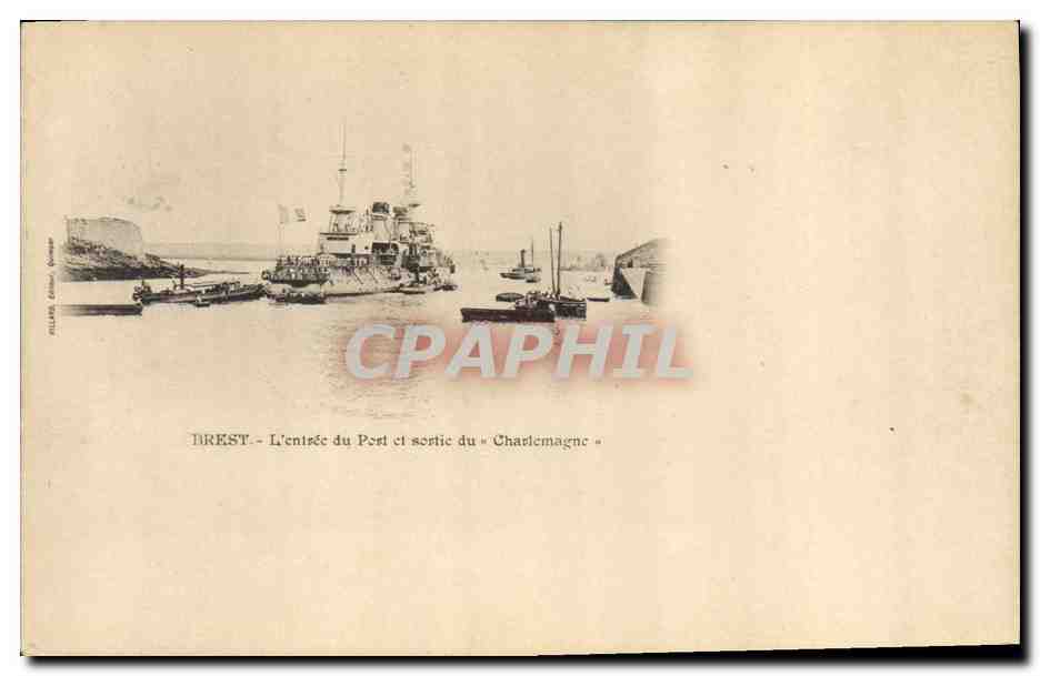 BREST - L'entrée du Port et sortie du « Charlemagne » — Éditeur : Gillard, Brest