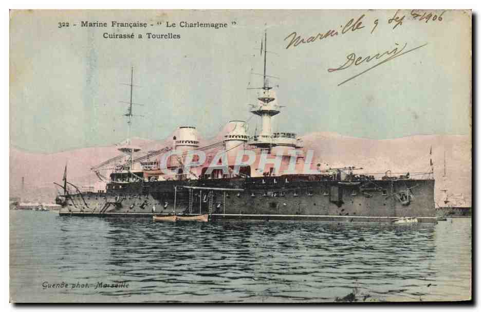 CPA Bateau de Guerre Le Charlemagne Cuirasse a tourelles