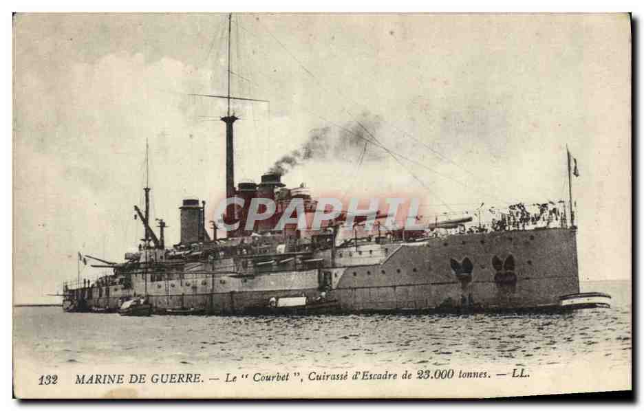Le "Courbet" — Cuirassé d'Escadre de 23.000 tonnes — LL. — Marine de Guerre