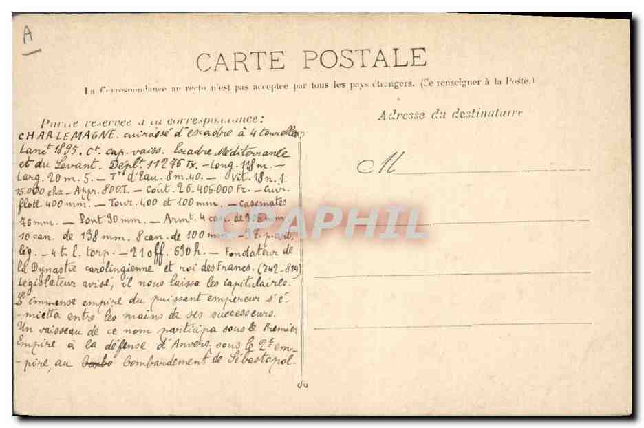 Le Charlemagne — Cuirassé à Tourelles — Guende phot. Marseille n°322 — Verso